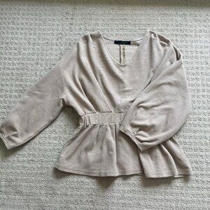 Cynical Ribbed Balloon Long Sleeve Blouse Top